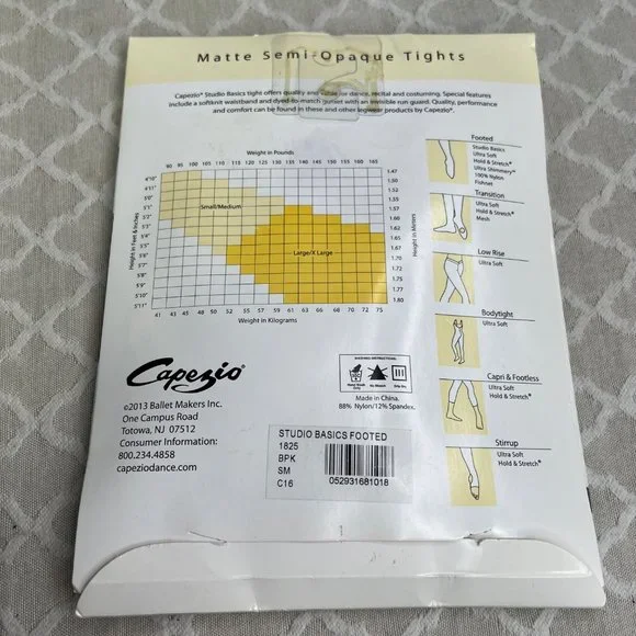 Capezio Studio Basics Ballet Pink Tights Small Adult Footed Semi Opaque 1825 - Picture 2 of 6